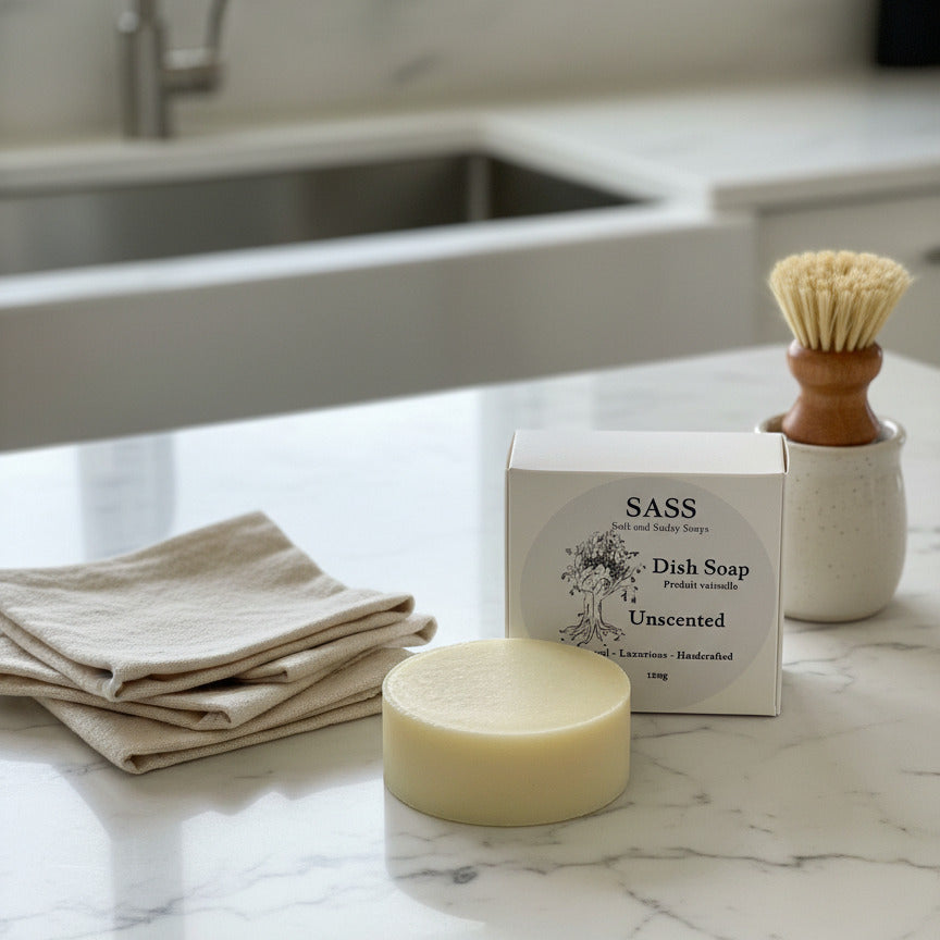 Bar of soap and its packaging on a white background
